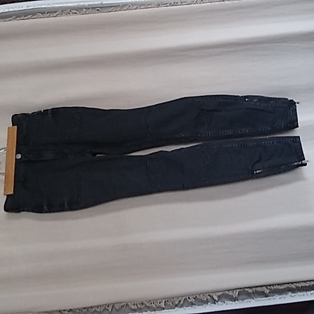 NWOT Free People We The Free Black Jean Pants Knee Patch Zip Slits Skinny